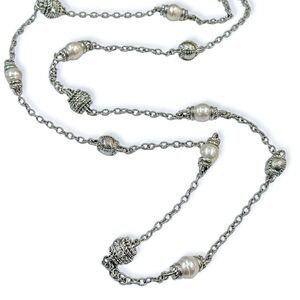 Judith Ripka 925 Sterling 36” Necklace with Cubic Zirconia and Pearl Accents